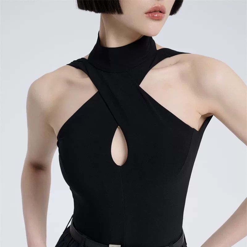 punk031新款拉丁舞服女交叉挂脖背心带胸垫底裤性感露背练功服