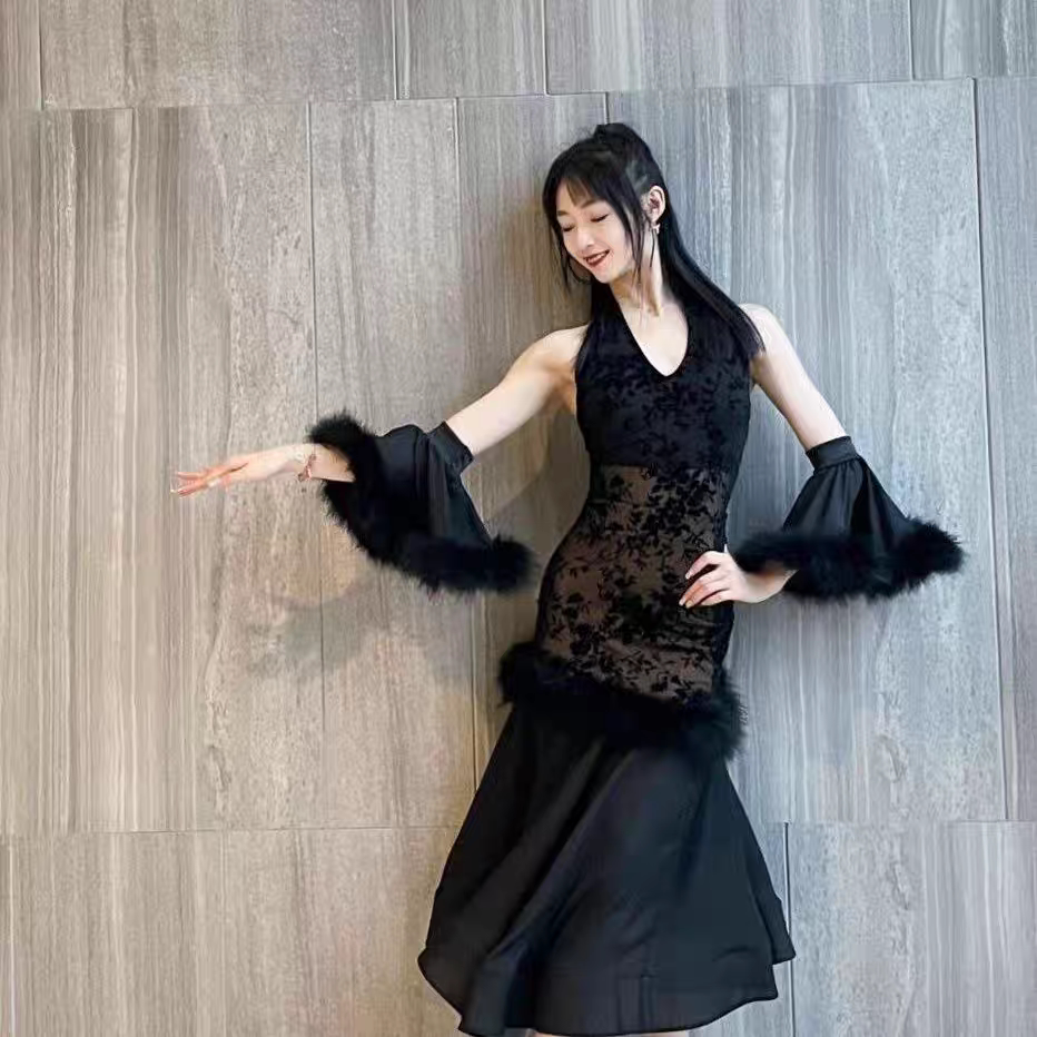 PUNK029摩登舞服鸵鸟毛摩登舞毛款国标珍珠舞蹈服大比赛表演