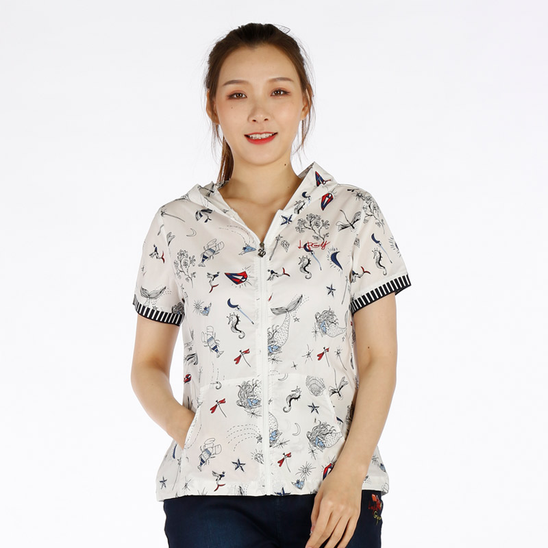 La Pagayo夏季女装上衣修身棉大码显瘦运动休闲梭织棉连帽短袖T恤