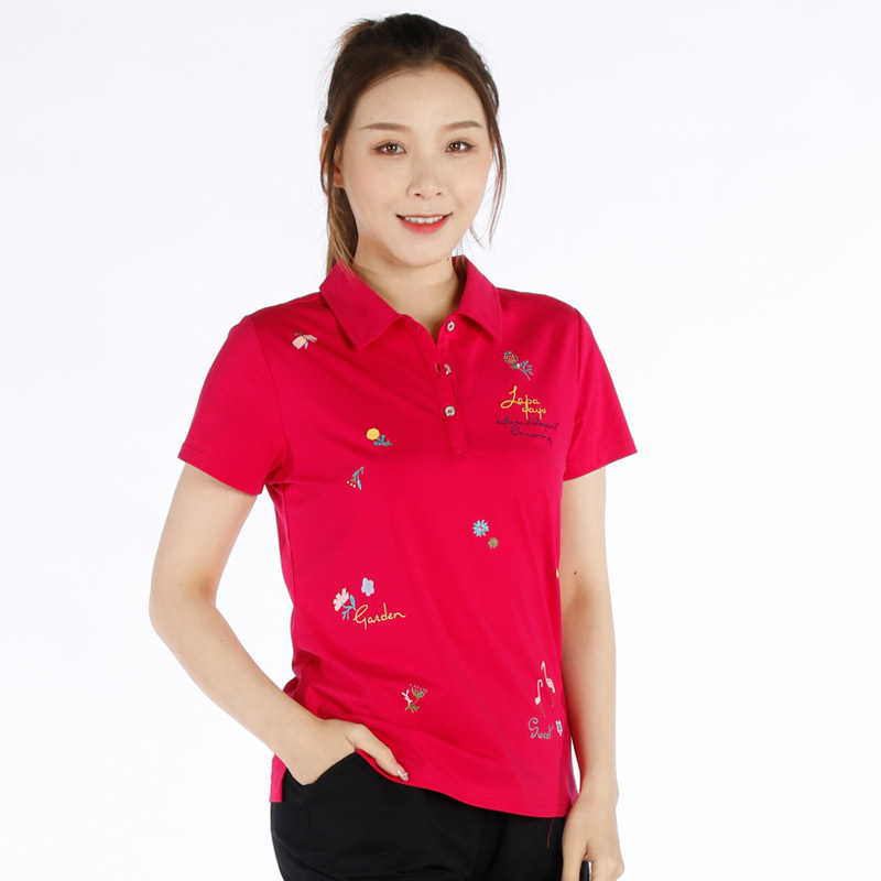 La Pagayo拉柏家雅女裝針織彈力珠地衫POLO領(lǐng)修身顯瘦運(yùn)動(dòng)休閑T恤