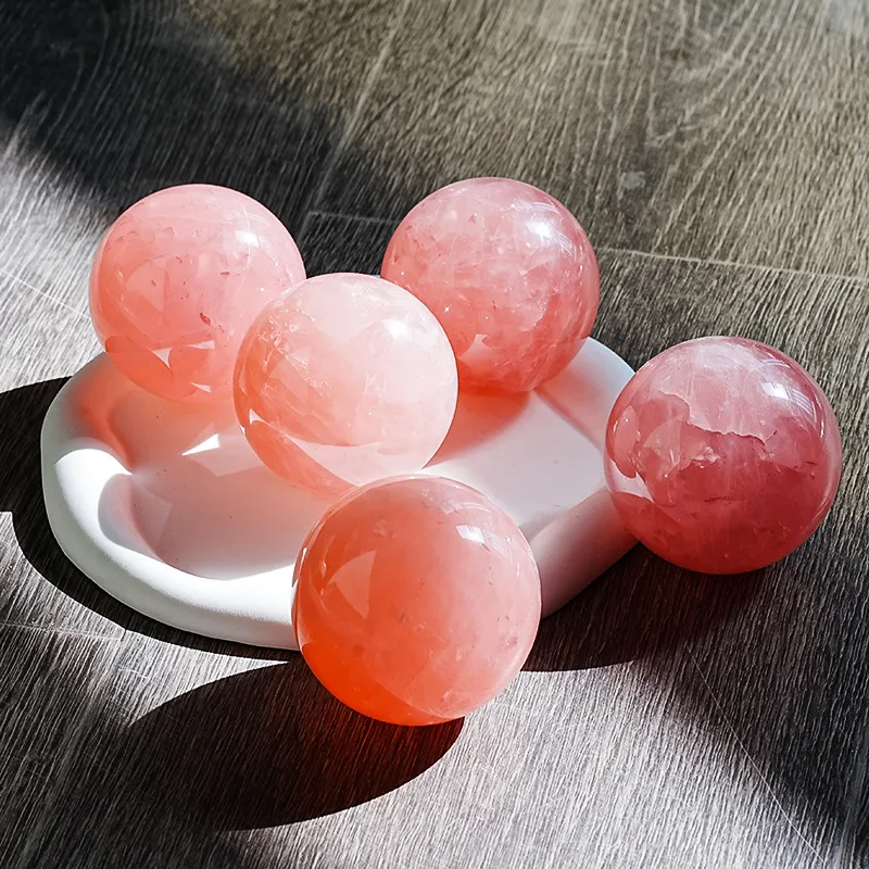 天然粉水晶球摆件粉水晶原石打磨粉水晶球家居装饰工艺品