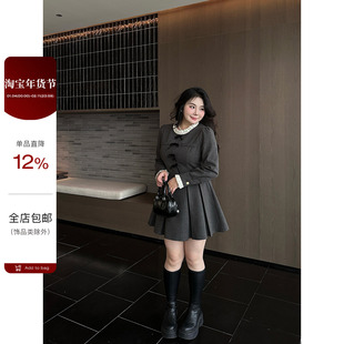 大小姐微胖大码“伯克利序章”蝴蝶结设计感收腰长袖连衣裙女秋冬