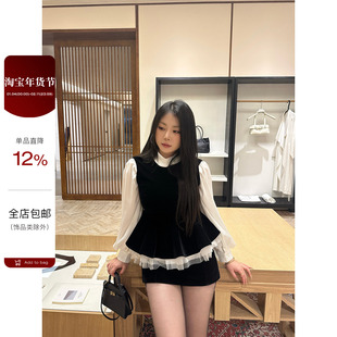 大小姐微胖大码“巴黎旧梦”法式气质显瘦长袖衬衫背心短裙三件套