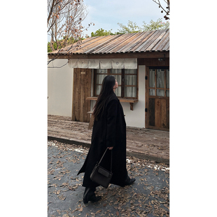 黑色秋冬气质百搭夹棉大衣外套女长款 大小姐微胖大码 沃德赫斯