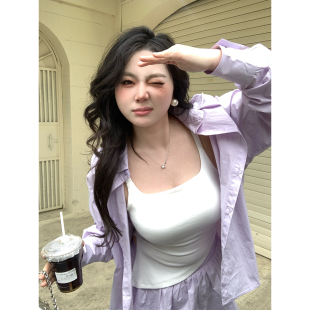 大小姐微胖大码 内搭上衣 三色不规则下摆开叉吊带背心通勤百搭修身