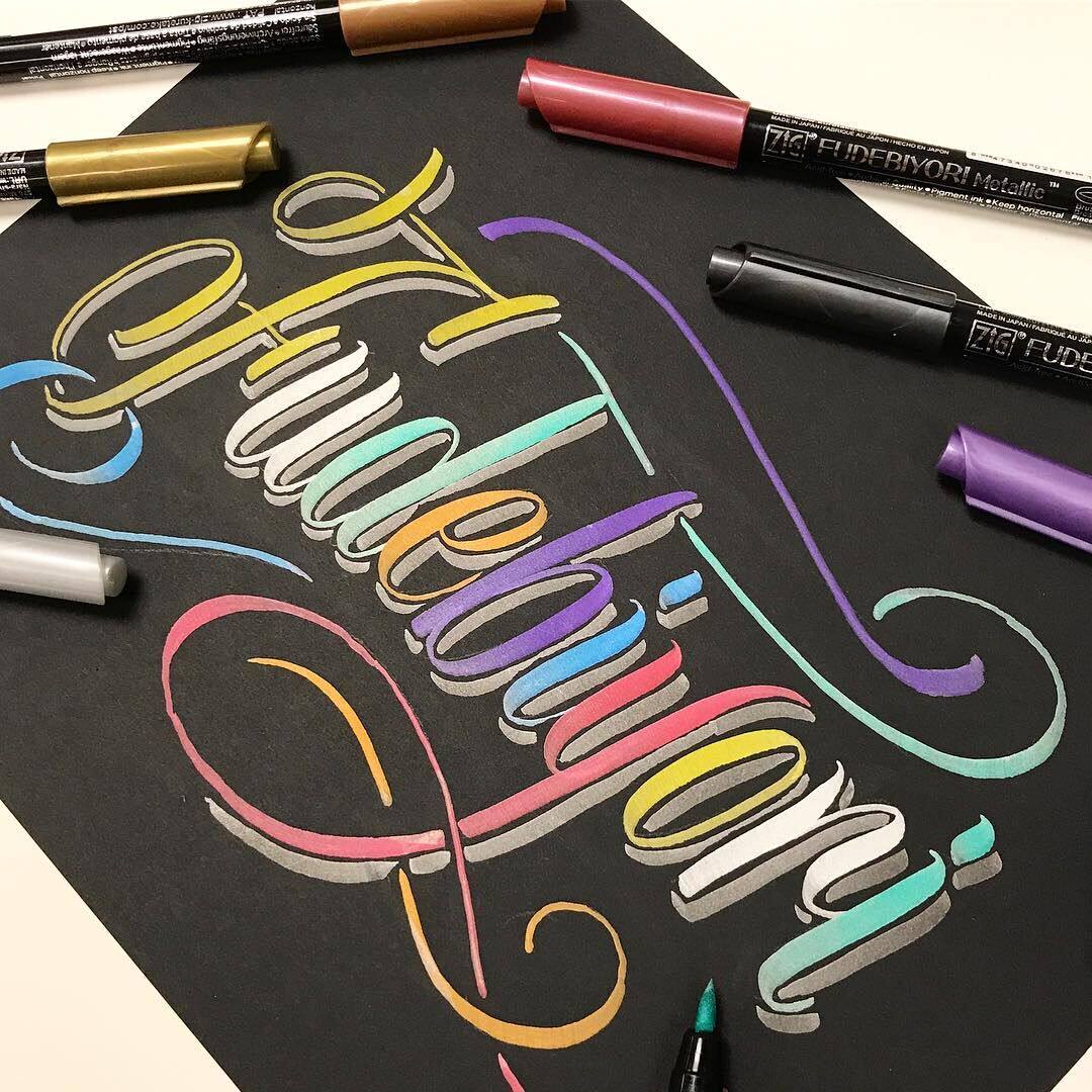 毛笔手账水彩笔 brush 单支套装黑卡纸笔英文书法软笔弹性笔艺术字cbk