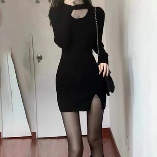 性感辣妹黑色连衣裙女2024秋季新款韩系修身御姐包臀裙收腰短裙