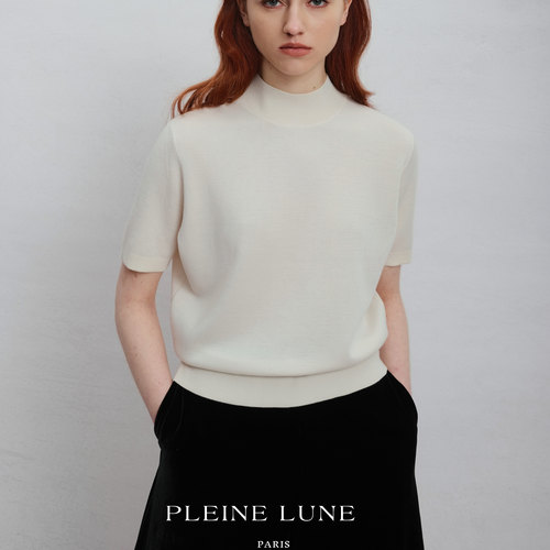 pleinelune纯羊绒半高领白色短袖