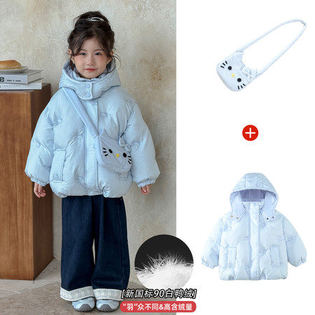 女童短款加厚保暖连帽羽绒服