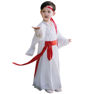 汉服儿童演出服古装中国风男童春秋交领女孩白色超仙侠国学表演服
