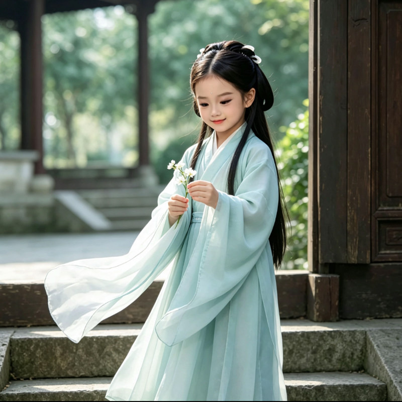 汉服女童魏晋风儿童古装亲子装仙侠气古风超仙交领中国风演出服