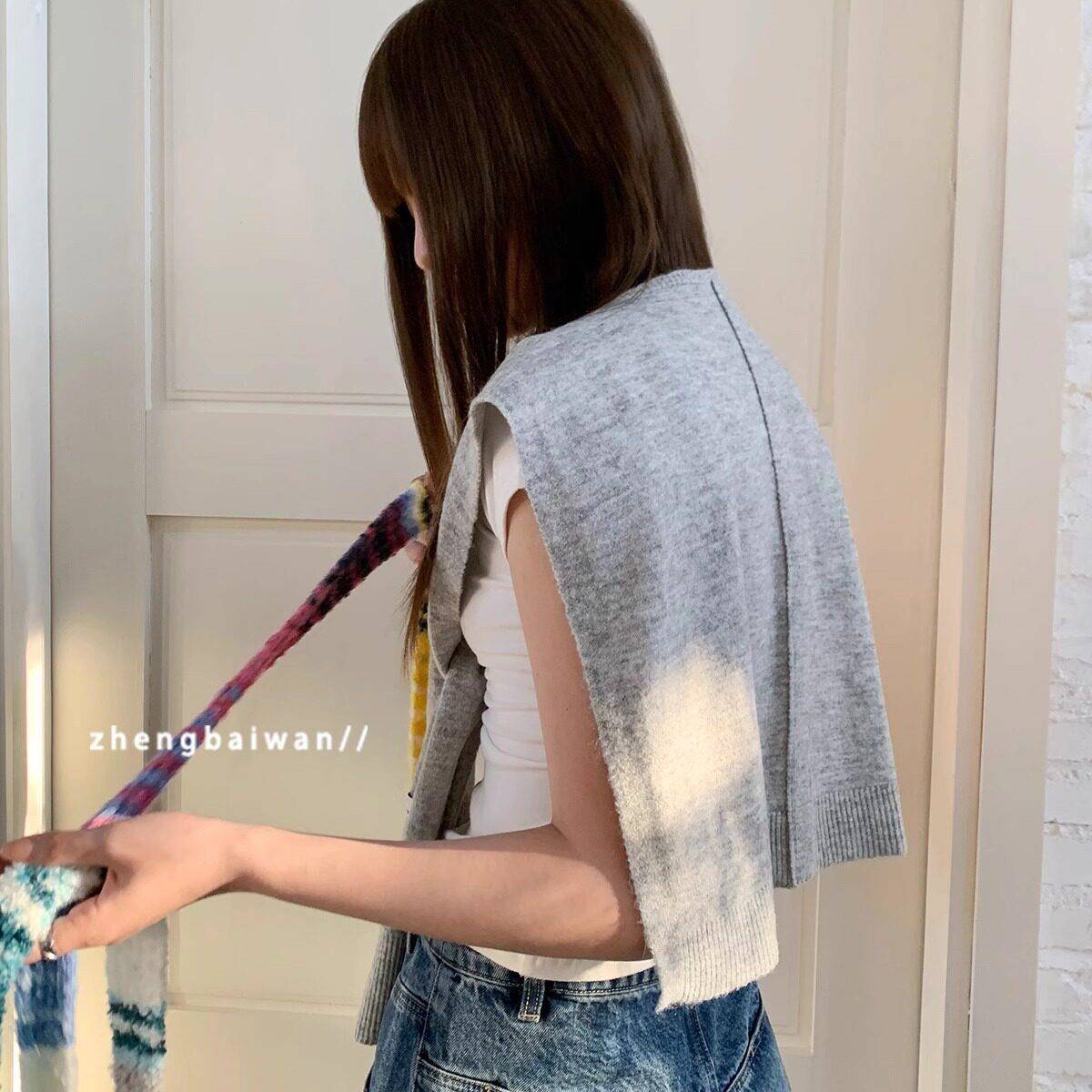TKQ郑佰万 肩秋温柔气冬质感打结针织坎女高级空调房披肩服饰外搭