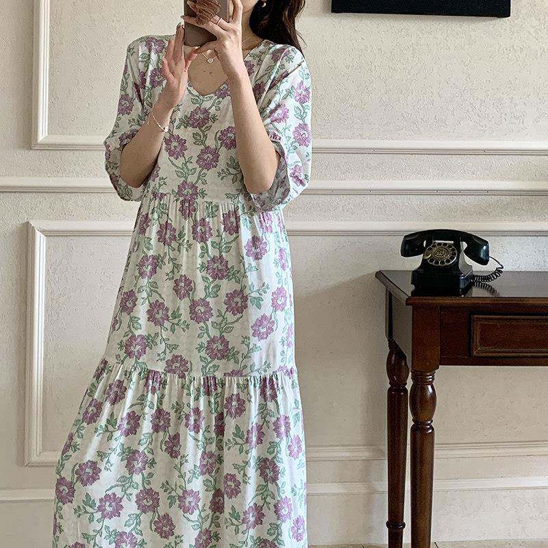 法式碎花连衣裙夏225年新款女韩版RLZ小清新收腰显瘦0睡裙季超仙