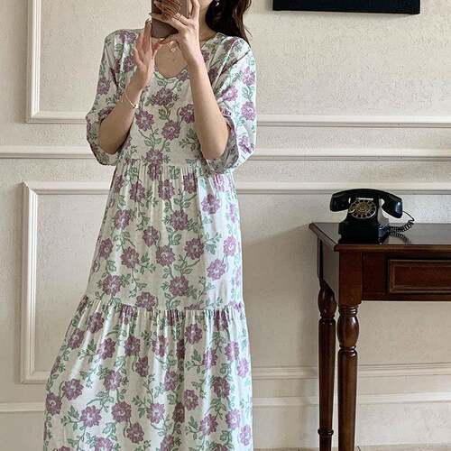 法式碎花连衣裙夏225年新款女韩版RLZ小清新收腰显瘦0睡裙季超仙