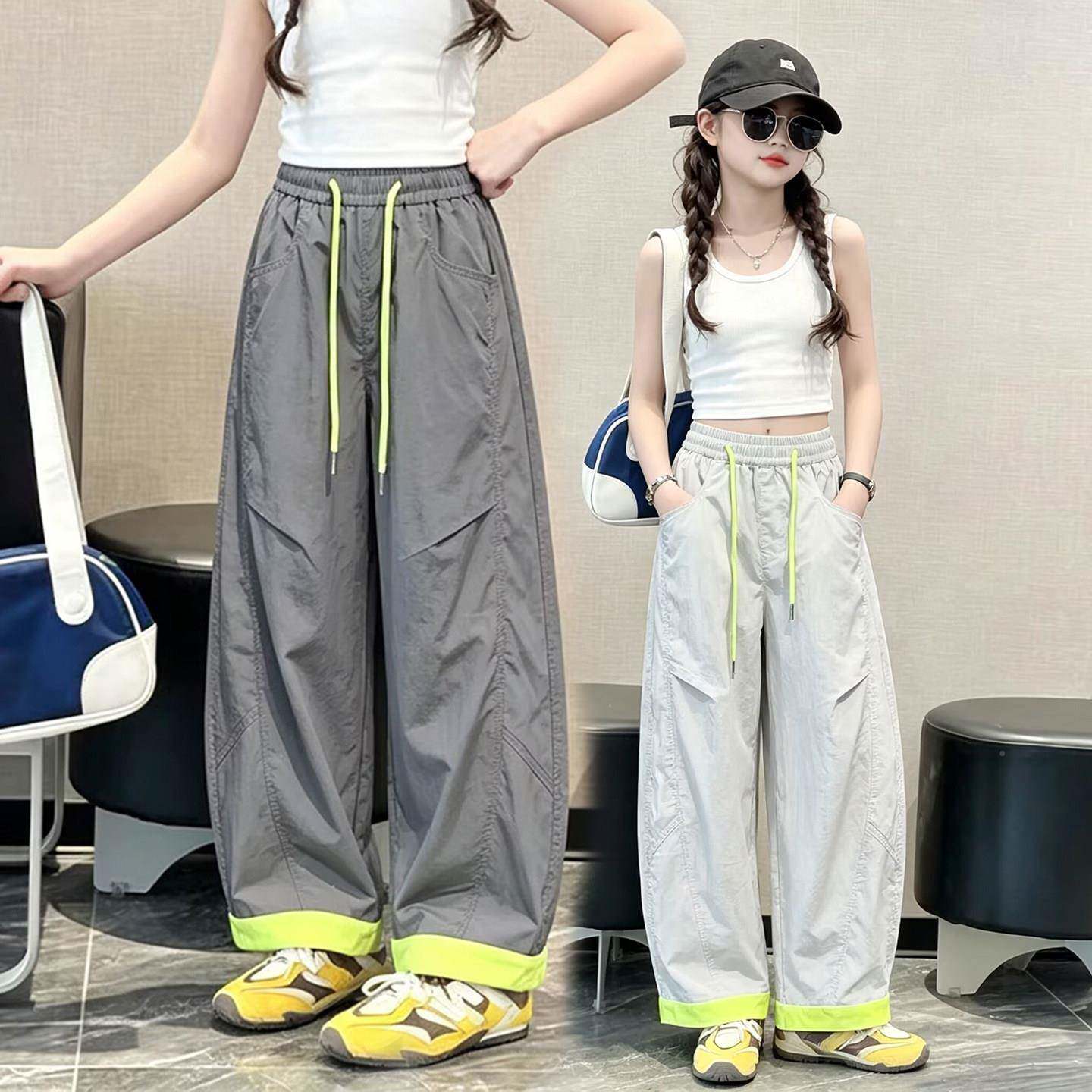 韩装蚊国女童裤子薄SHK款冰丝防晒裤工裤夏季大童休闲百搭阔中腿