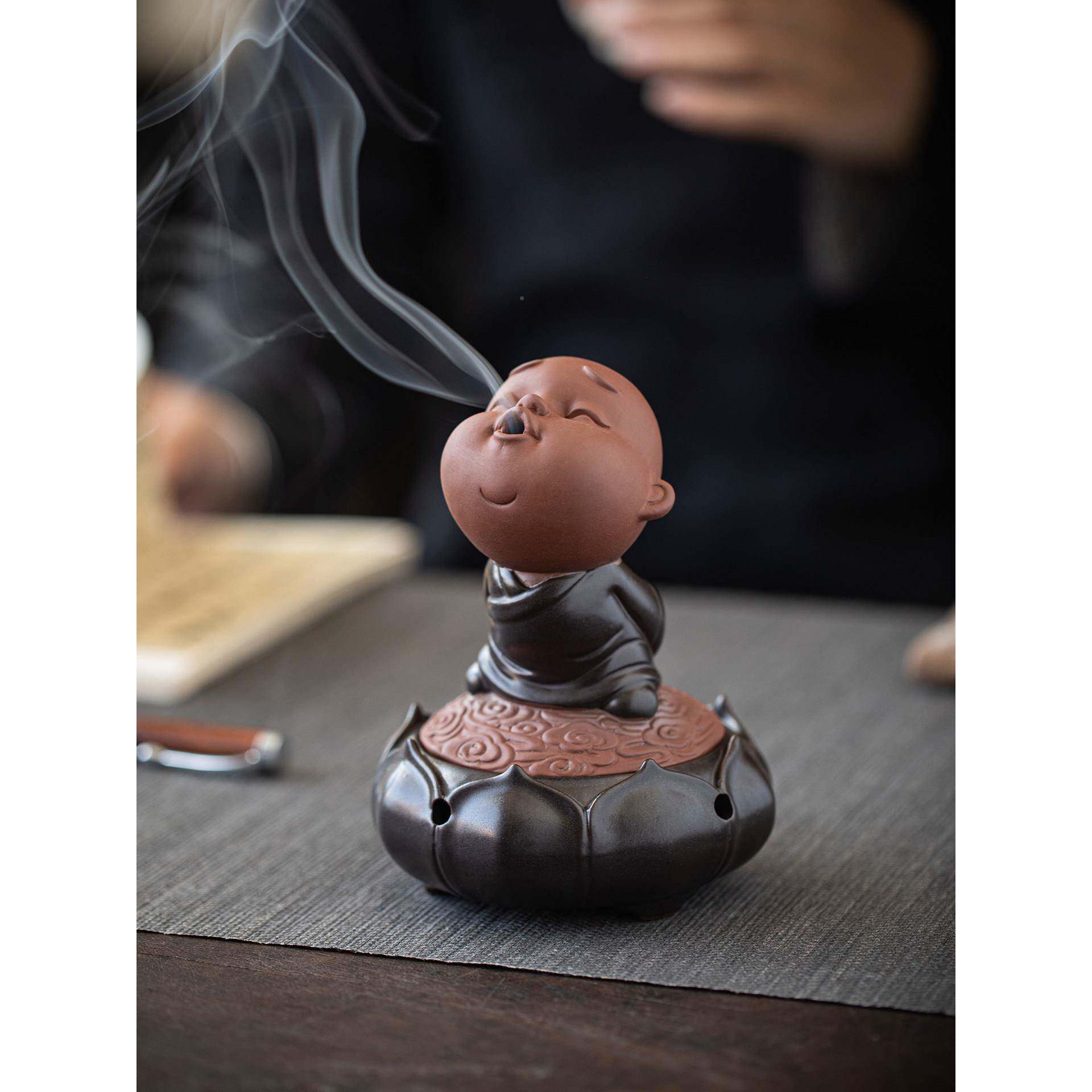 禅意陶瓷可爱小和尚UTA盘香炉用室内茶室趣味小沙莲花弥香薰家炉