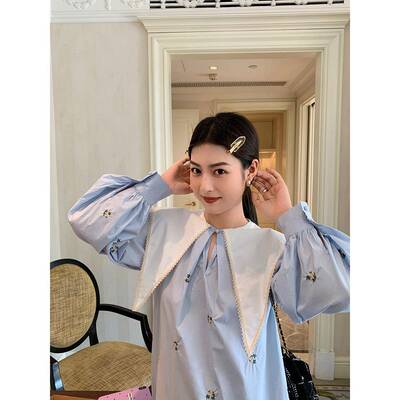 金宇花印花裙衬衫连衣裙2205秋季新长袖衬衫连HCT衣法国款高端设