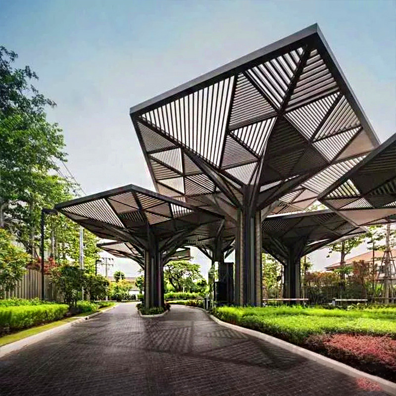 大型不锈钢雕塑定制户外金属长廊钢结构创意廊架景观树叶异形花瓣