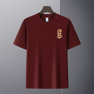 本命年红色纯棉短袖t恤男士2025新款设计感宽松半袖体恤男装上衣