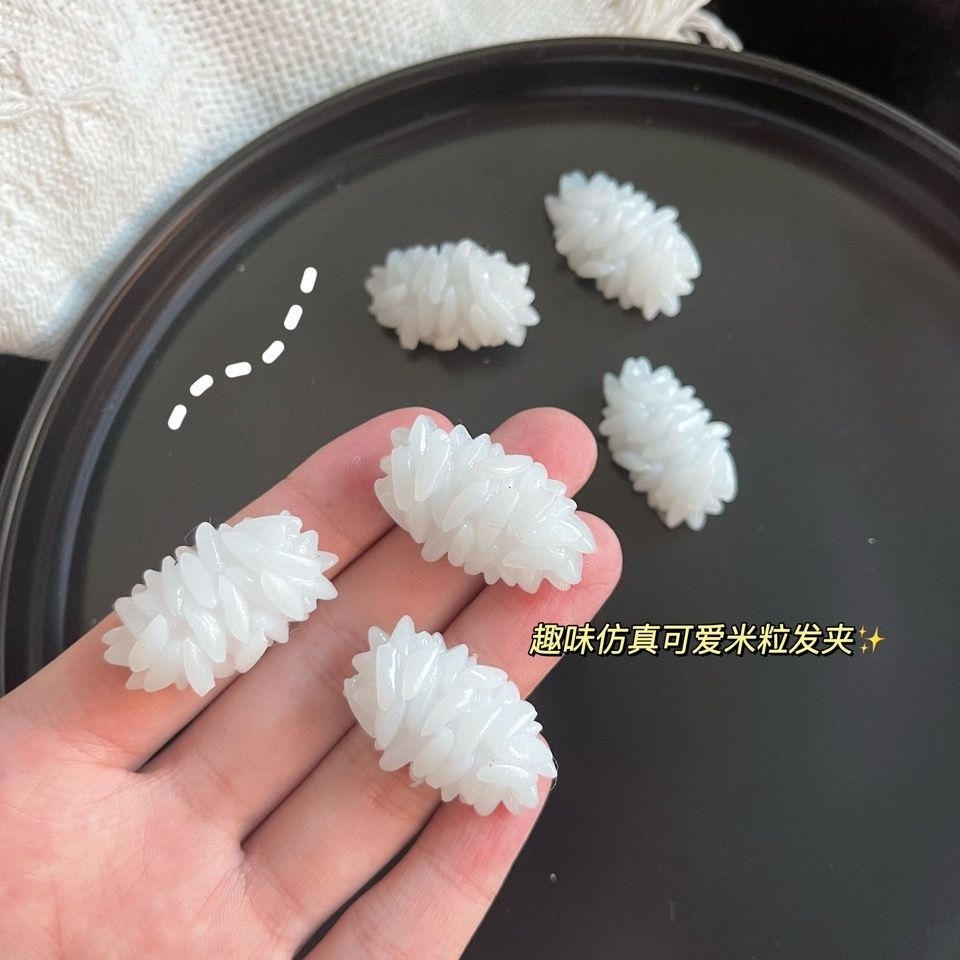韩版真米饭发夹搞怪米粒鸭嘴夹趣味学生边夹刘海夹创意饭团发卡