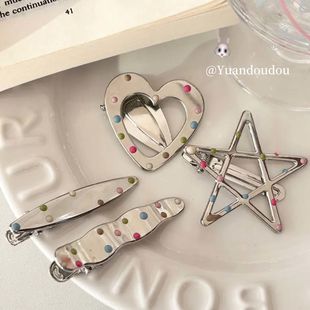 彩点点滴油银色金属发夹女侧边夹水滴夹头饰化妆发卡前额刘海夹子