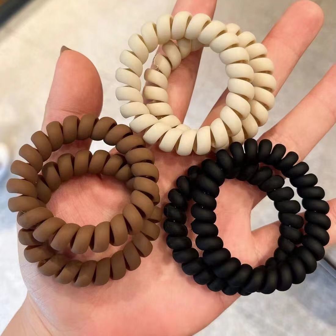 简约新款磨砂电话圈黑色发圈加粗无痕头发皮筋橡皮筋头绳丸子头饰