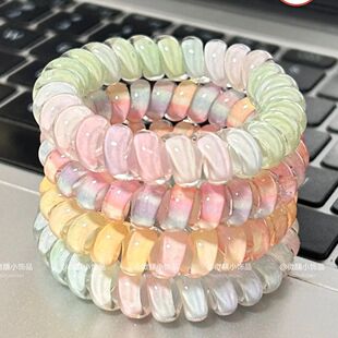 美少女心粉彩虹可爱电话线头绳发圈高级清新伤发高弹力发绳耐用