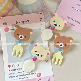 可爱少女心小熊叉子勺子发夹ins甜美百搭刘海侧边夹卡通头饰儿童