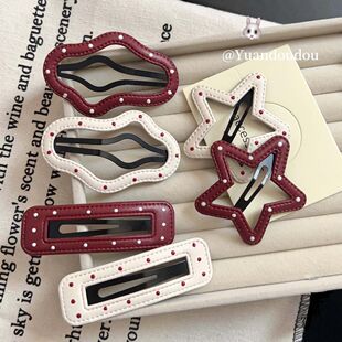 韩版安可拉红波点皮质发夹五角星云朵BB夹侧边刘海夹边夹发卡发夹