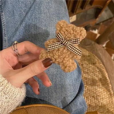 秋冬毛绒小熊发夹边夹少女侧边夹子发饰头饰2025年新款刘海夹发卡