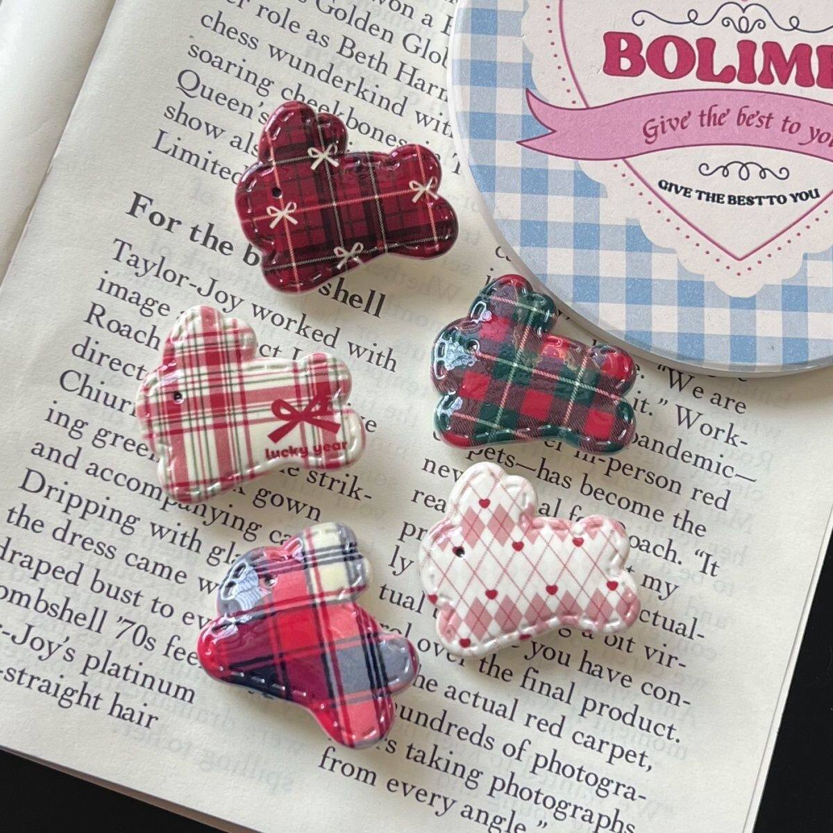 秋冬新款复古格纹兔子发夹少女心边夹韩刘海夹百搭卡通发卡发饰女