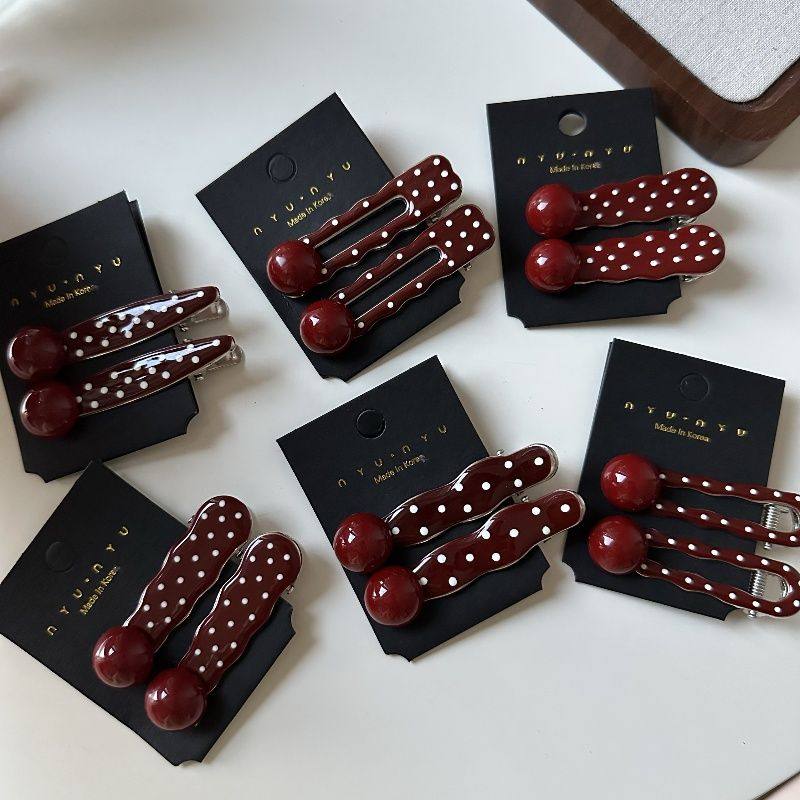 复古显白酒红色滴油金属波点珠子发夹刘海夹网红碎发边夹前额对夹,饰品/流行首饰/时尚饰品新,发饰,淘宝优惠券,粉丝福利购,淘宝优惠卷