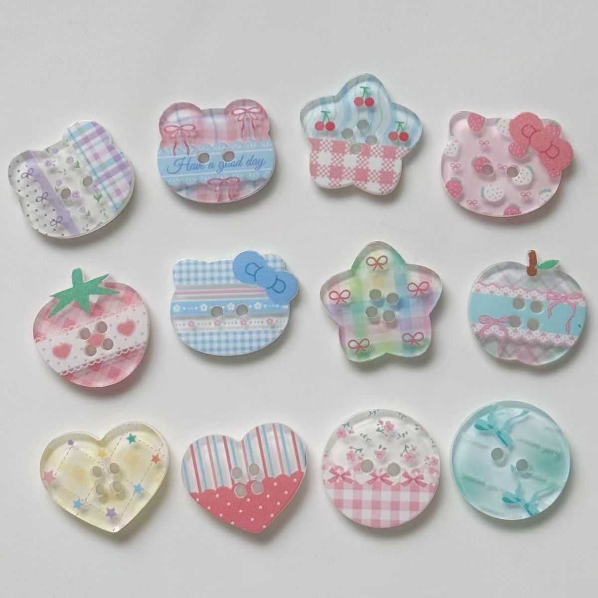 新款印花格纹纽扣 diy手工材料服装鞋袜扣子辅料洞洞鞋搭配批发饰