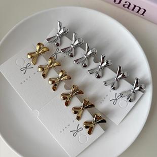 可爱甜酷银色蝴蝶结小号发夹侧边刘海夹前额碎发夹子发卡编发卡子