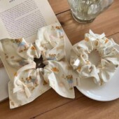 原创手作可爱奶油黄小熊蝴蝶结方巾大肠发圈少女发绳发饰星星超仙