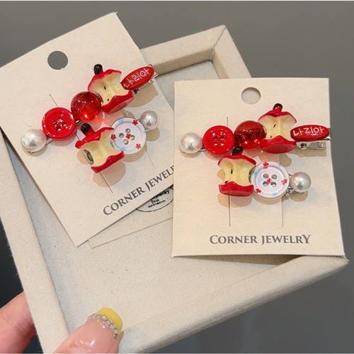 珍珠纽扣苹果发夹前额刘海夹女2025新款侧边碎发鸭嘴夹子头饰发卡