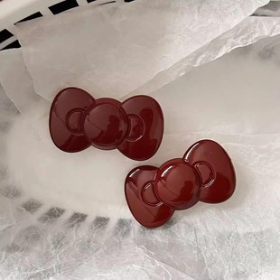 日系甜美少女风红色大号蝴蝶结发夹高颜值百搭女孩侧边夹饰品夹子