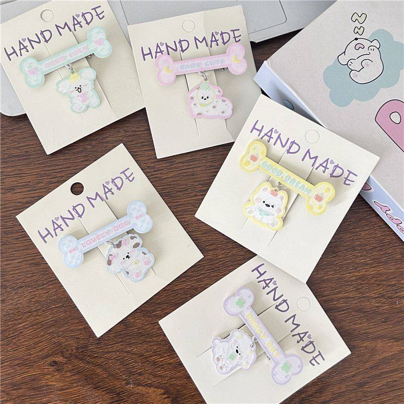 可爱亚克力吊坠小狗发夹卡通少女百搭鸭嘴夹碎发刘海侧边发卡发饰