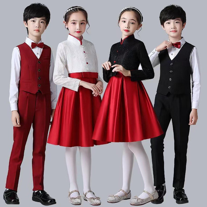 元旦合唱演出服女童中小学生大合唱团诗歌朗诵礼服元旦表演服装