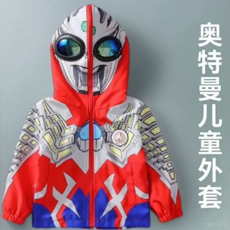 亮灯小赛罗薄款外套发光儿童衣服春秋季男童上衣带眼镜超人冲锋衣