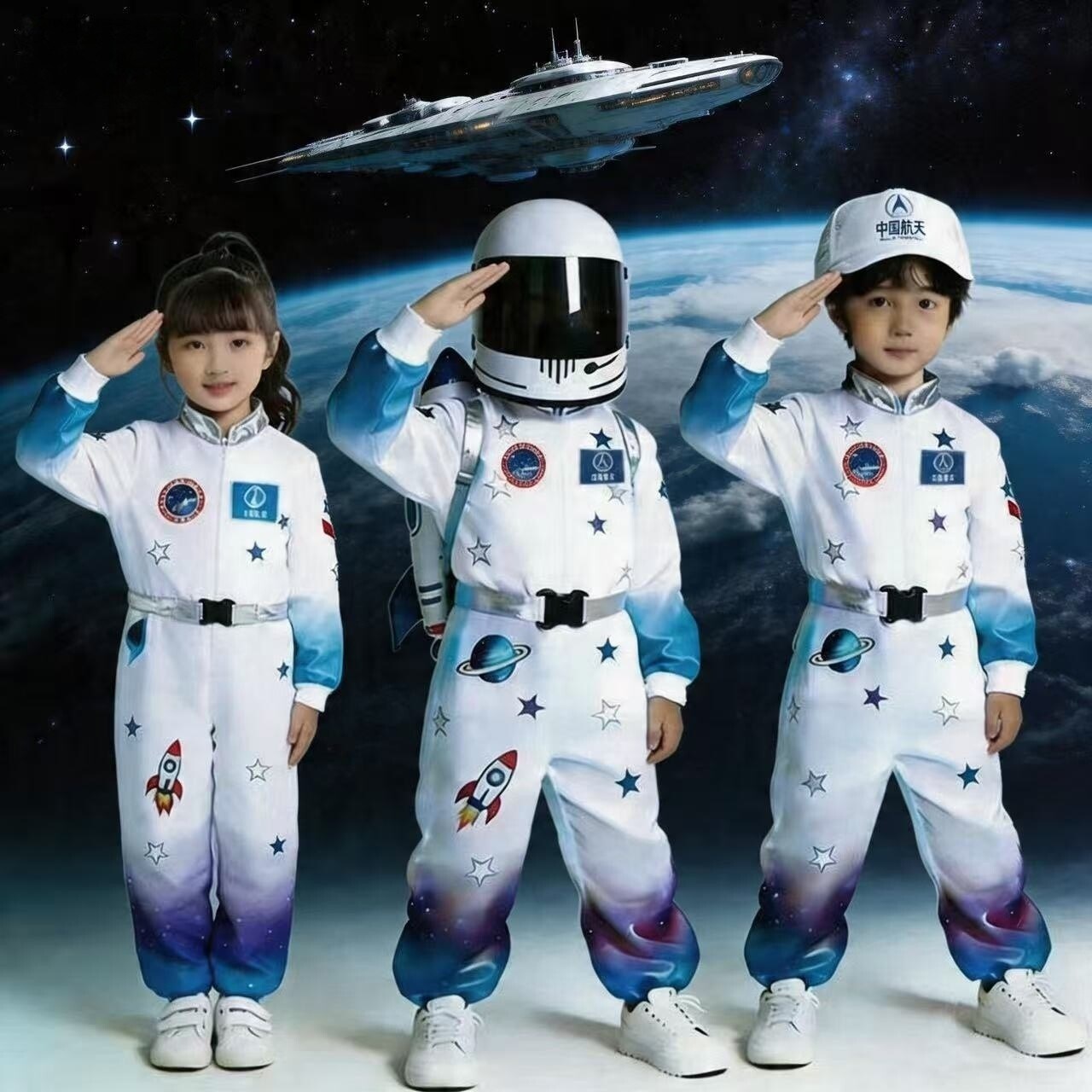 儿童太空服宇航服航空服宇航员表演服装太空人航天员角色扮演服装