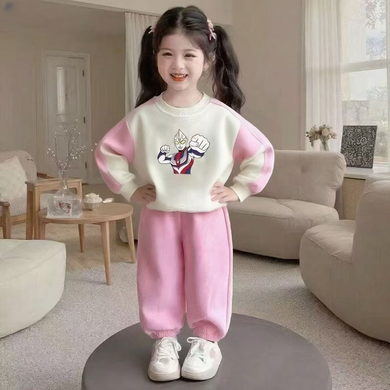 女童赛罗奥特曼春秋装纯棉卫衣套装拼接长袖小女孩洋气运动两件套