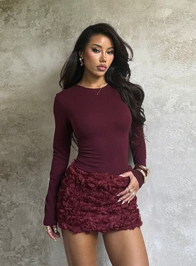 Flower patchwork long sleeved dress立体花朵拼接长袖连衣裙女