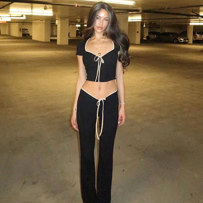 修身方领夏季短袖时尚欧美风