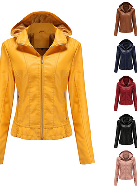 Zipper long sleeved plush leather jacket拉链长袖加绒皮夹克女