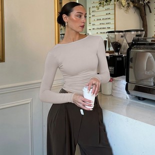 Skinny backless sexy long sleeved top显瘦露背性感长袖上衣女