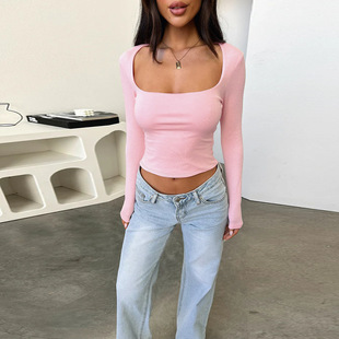 basic long sleeved Fashionable U领基础长袖 neck top时尚 上衣