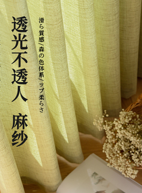 绿色纱帘透光不透人窗帘客厅飘窗阳台遮阳防晒隔热麻纱窗梦幻帘沙