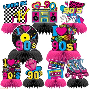 90年代主题派对蜂窝摆件 I love 90s派对布置back to 90s场景布置