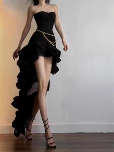 生日裙子高级感party小礼服裙高端轻奢小众不规则拖尾抹胸连衣裙